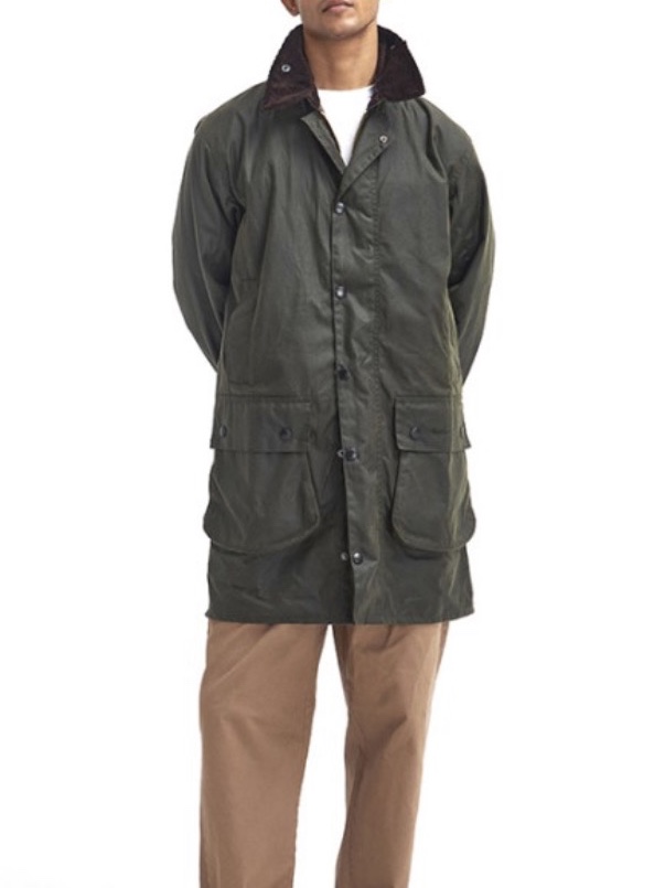 Barbour Border Wax Jacket Archive Olive 착용 스타일 - 3