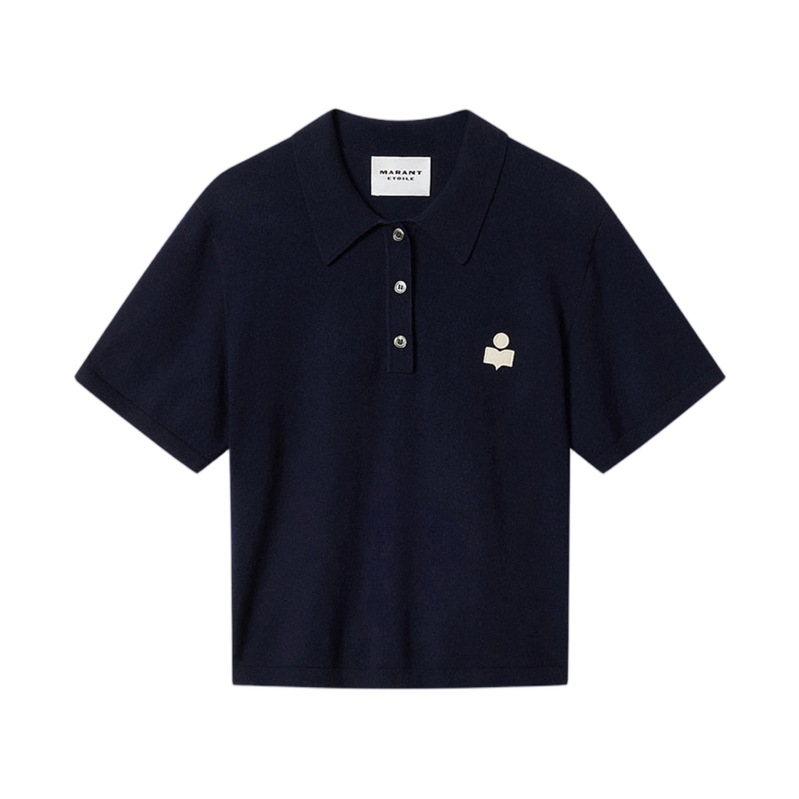 (W) 이자벨 마랑 앨시아 코튼 앤 울 블렌드 니트 폴로 로고 미드나잇 - 26SS((W) Isabel Marant Althea Cotton and Wool Blend Knit Polo with Logo Midnight - 26SS)