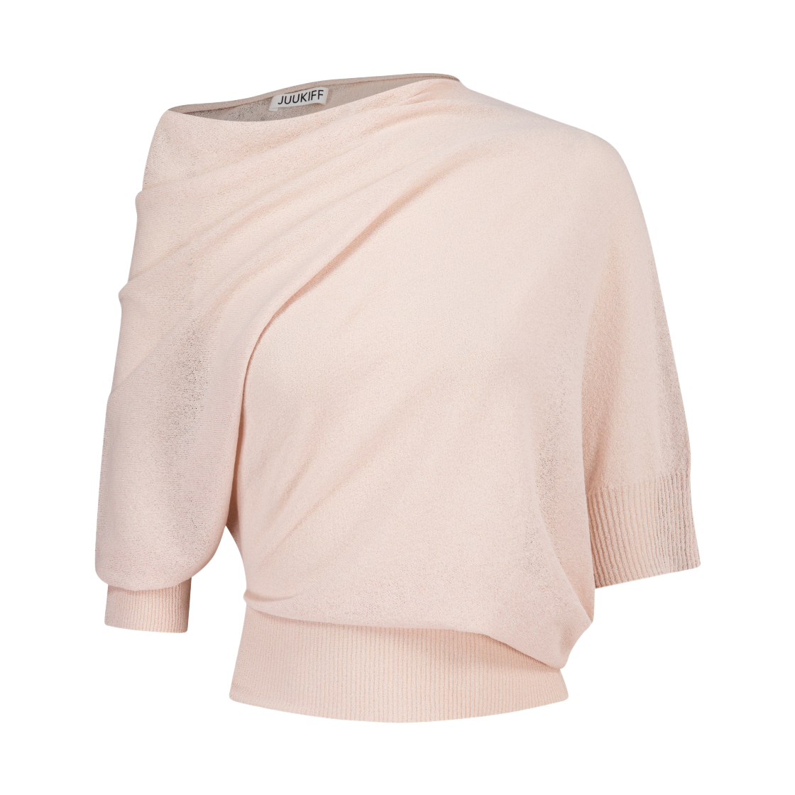 쥬키프 코튼믹스 드레이프 와이드넥 탑 라이트 핑크(Juukiff Draped Wide-Neck Top In Mixed Cotton Light Pink) - 3