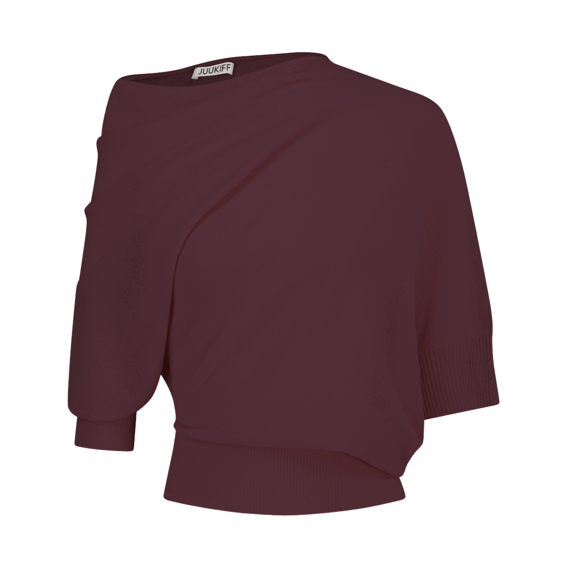 쥬키프 코튼믹스 드레이프 와이드넥 탑 버건디(Juukiff Draped Wide-Neck Top In Mixed Cotton Burdundy) - 3