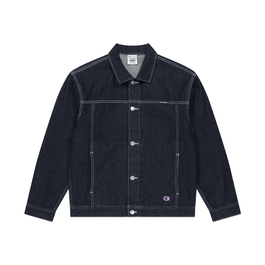 위캔더스 x 챔피온 데님 트러커 자켓 D.블루(WKNDRS x Champion Denim Trucker Jacket D.Blue)
