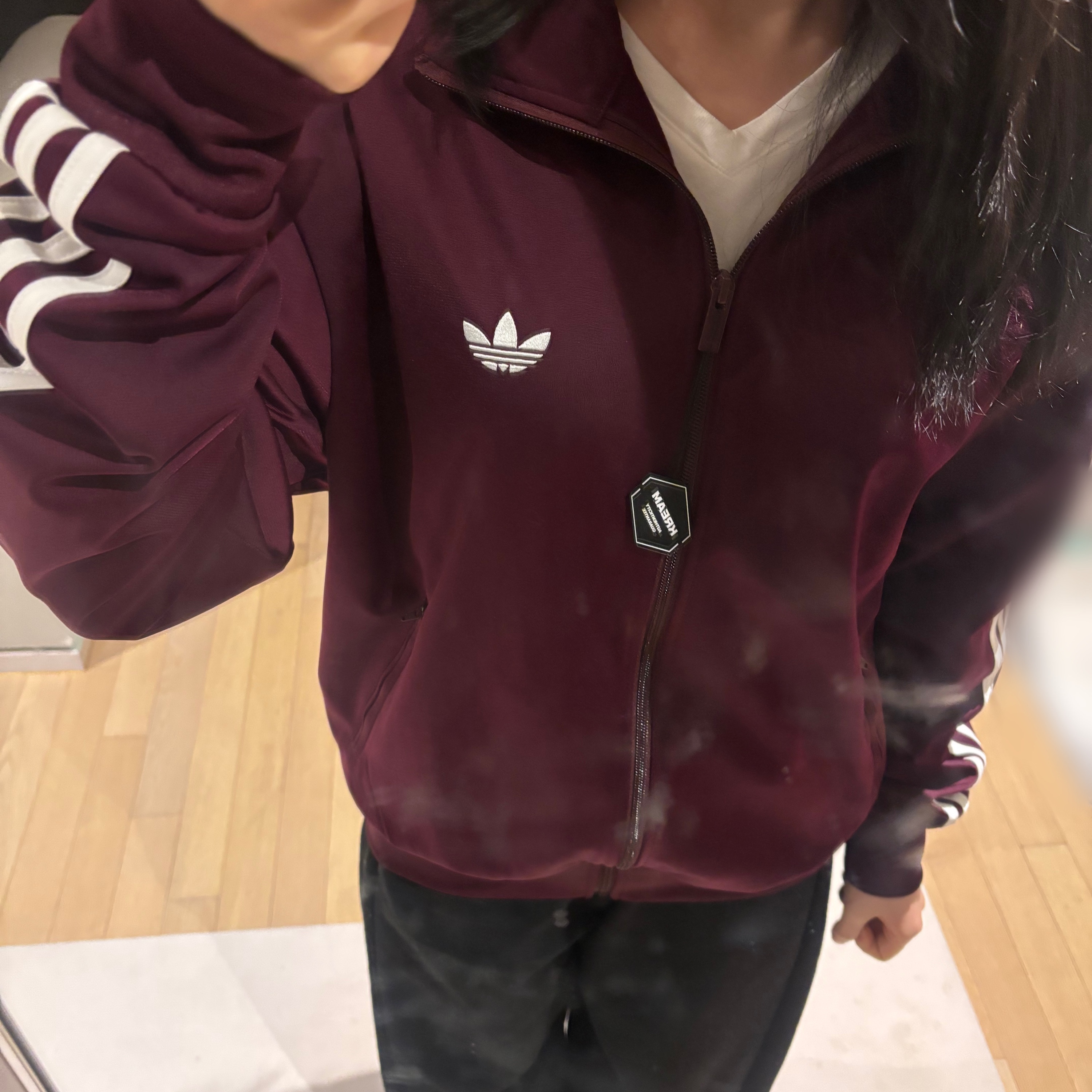 Adidas Originals Firebird Track Top Maroon Off White - KR Sizing 착용 스타일
