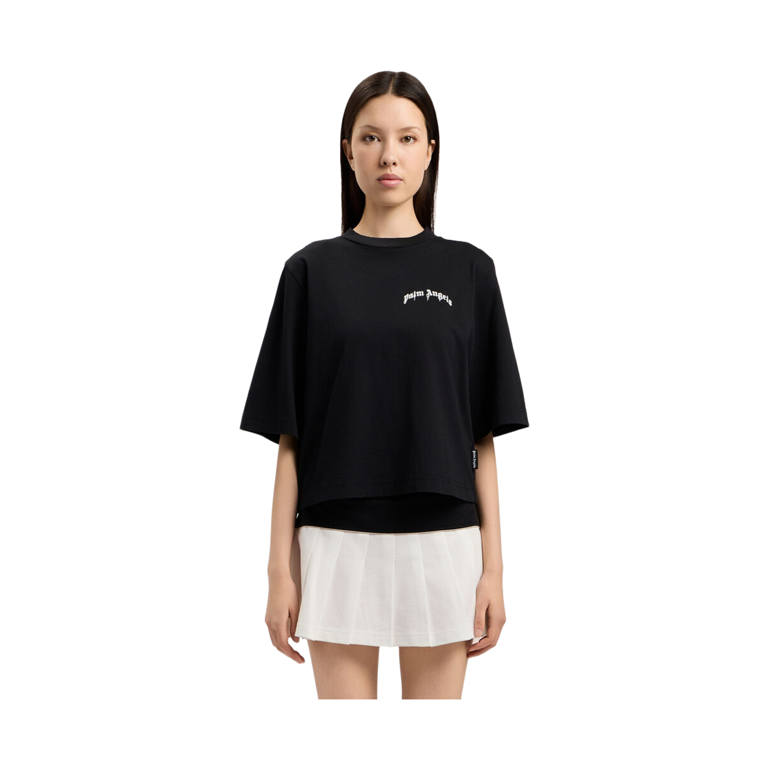 팜엔젤스 미니 커브드 로고 박시 티셔츠 - 블랙 화이트(Palm Angels Mini Curved Logo Boxy Tee - Black Off White) - 2