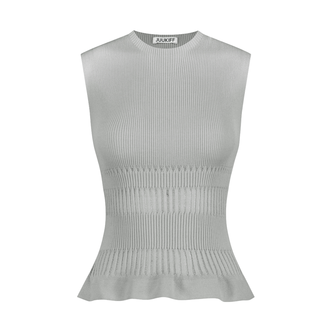 쥬키프 코튼믹스 레이스 립 니트탑 라이트 그레이(Juukiff Lace Ribbed Sleeveless Top In Mixed Cotton Light Grey) - 1