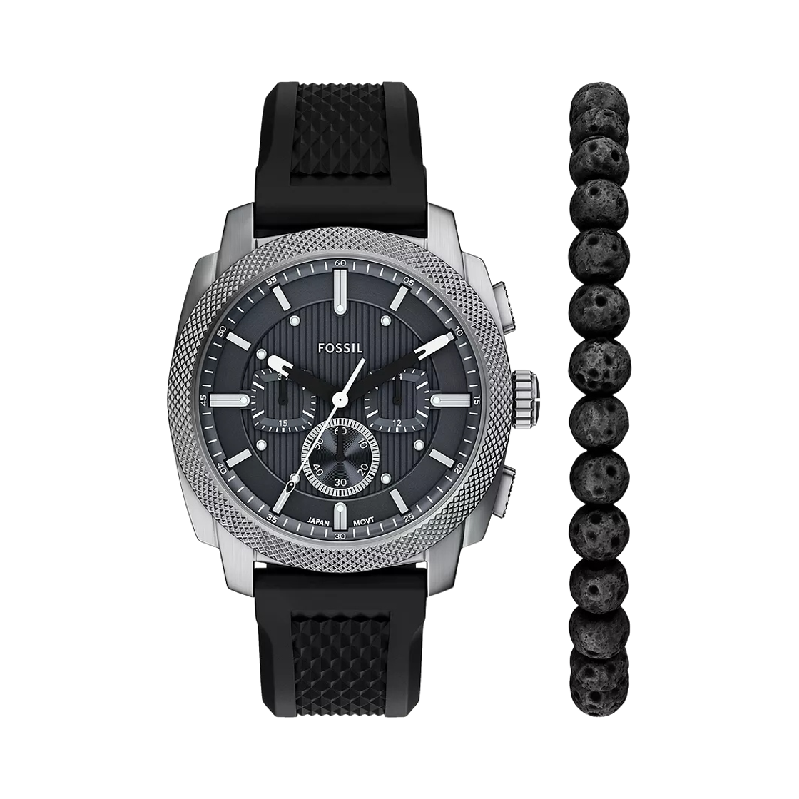 파슬 머신 쿼츠 크로노그래프 44mm 실리콘 워치 브레이슬릿 세트 그레이 블랙(Fossil Machine Quartz Chronograph 44mm Silicone Watch and Bracelet Set Grey Black) - 1