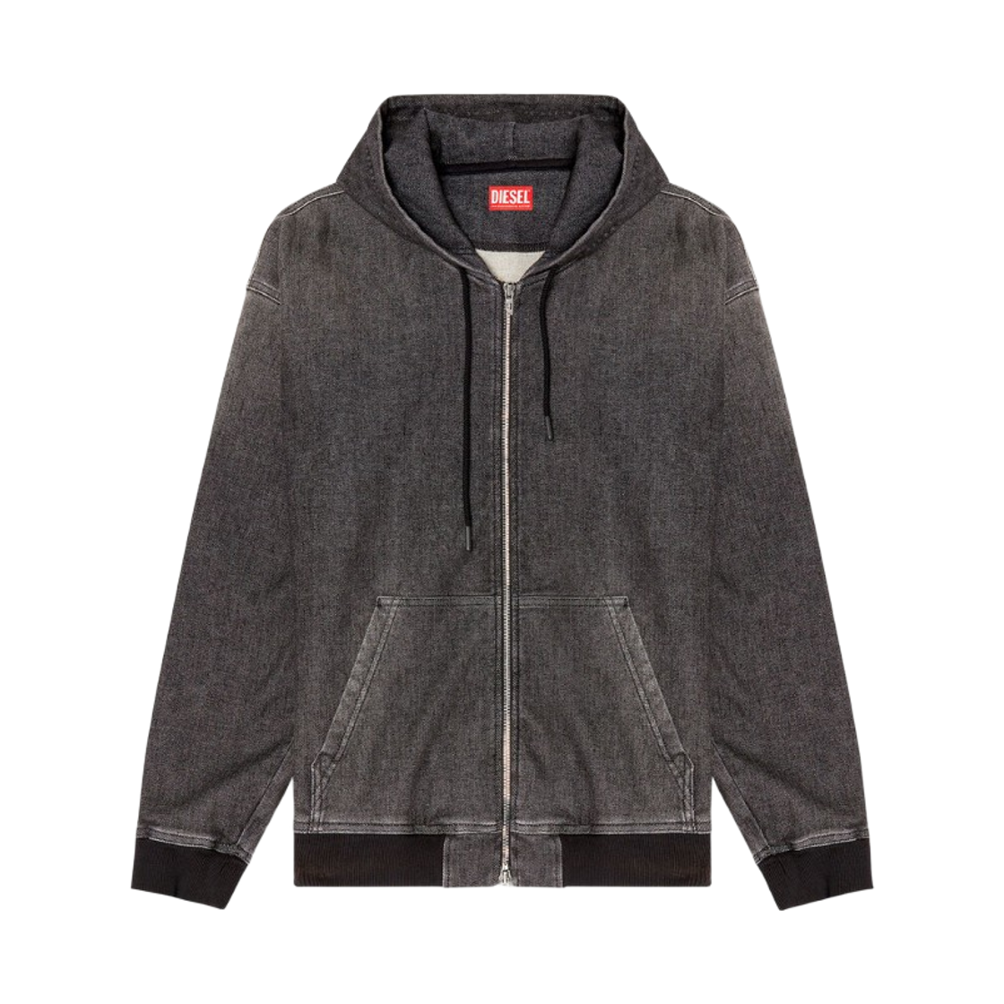 디젤 D-기리-S 트랙 더트-이펙트 트랙 데님 지퍼 후드 블랙(Diesel D-Giri-S Track Zipped Hoodie in Dirt-Effect Track Denim Black)