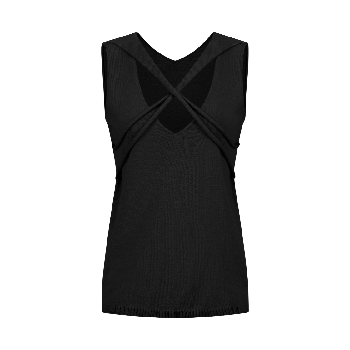 26SSMATO06 Juukiff X-Layered V-Neck Top In Cotton Black