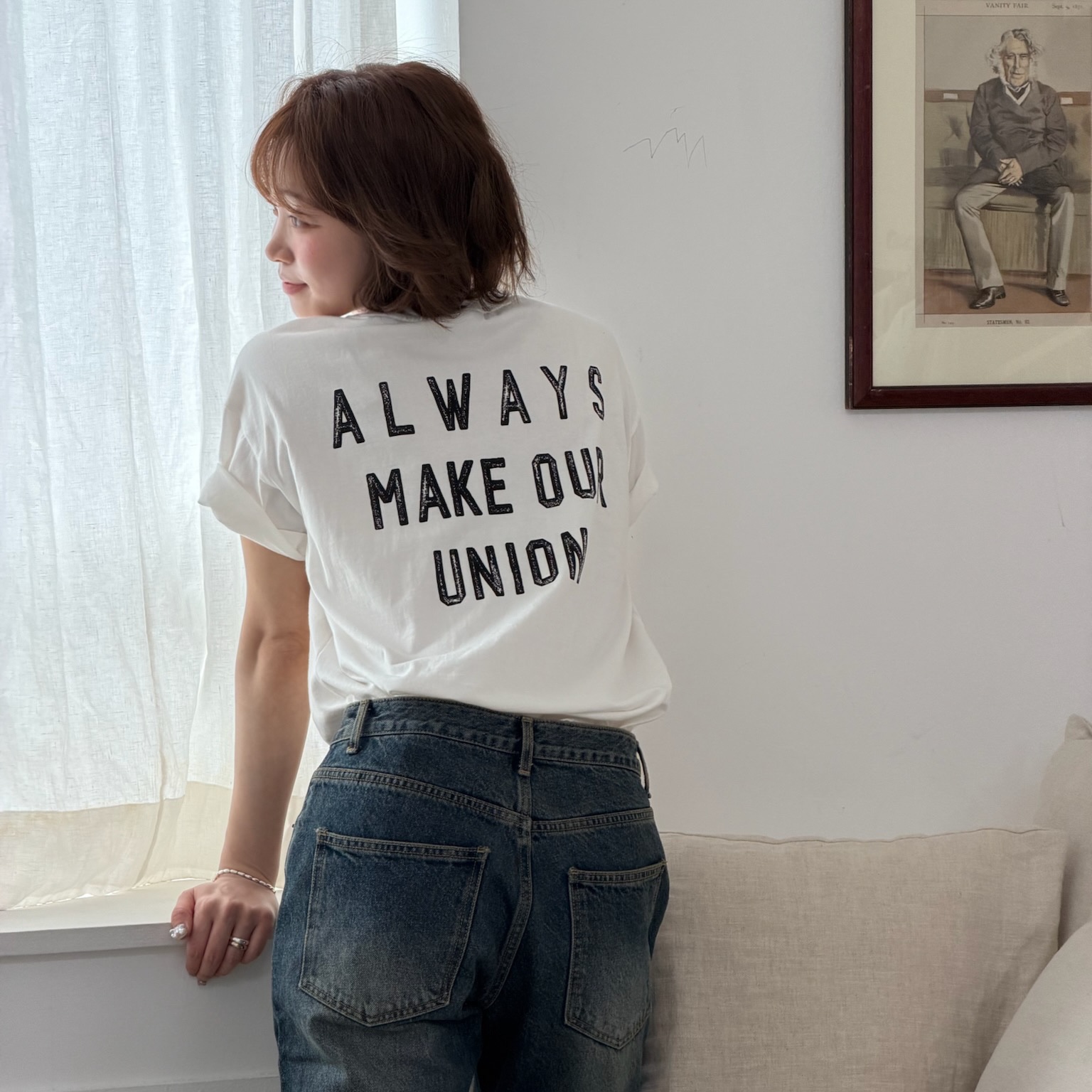 AMOU Holiday Half T- Shirts White, AMOU Holiday Half T- Shirts Purple 착용 스타일 - 3