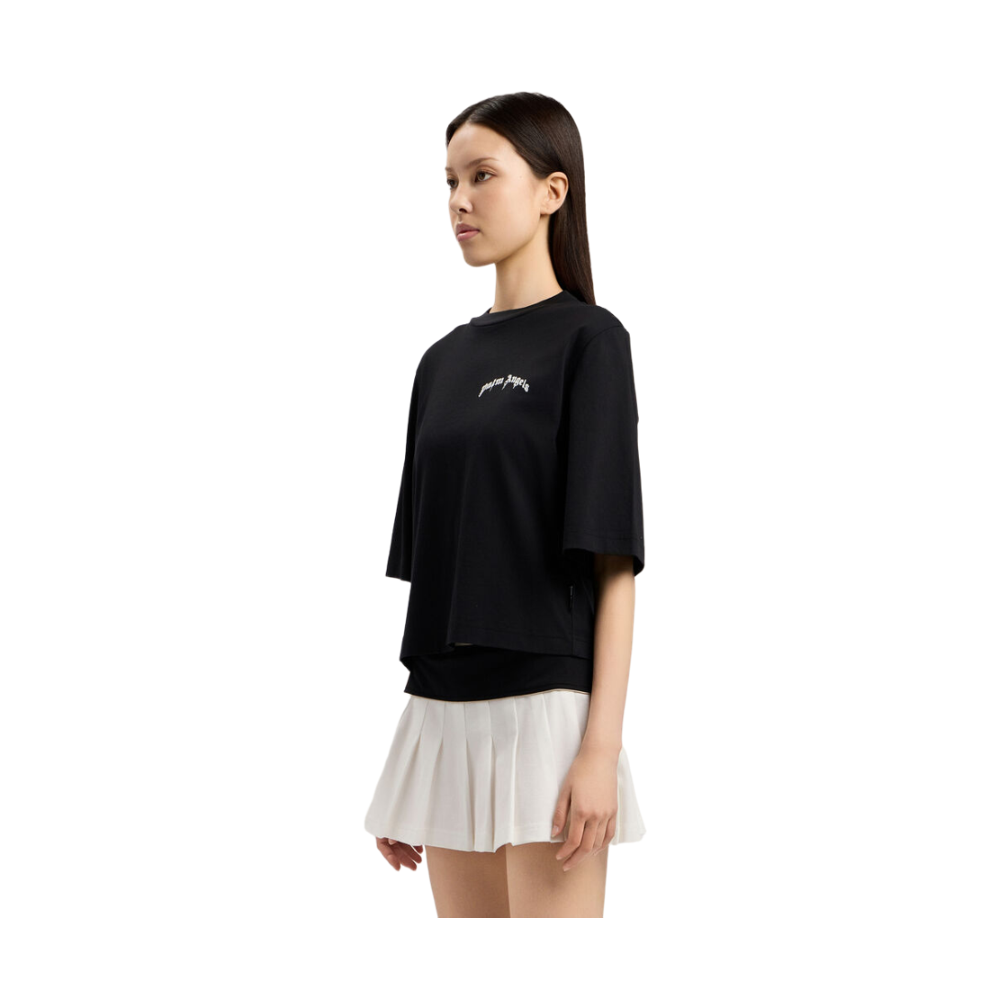 팜엔젤스 미니 커브드 로고 박시 티셔츠 - 블랙 화이트(Palm Angels Mini Curved Logo Boxy Tee - Black Off White) - 3