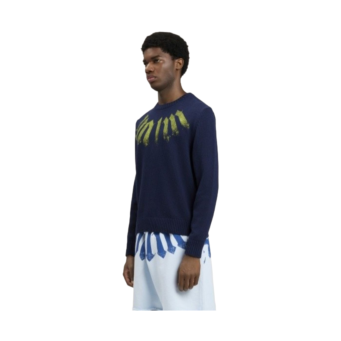 팜엔젤스 빅 넥 로고 스웨터 - 네이비 블루 라임(Palm Angels Big Neck Logo Sweater - Navy Blue Lime) - 2