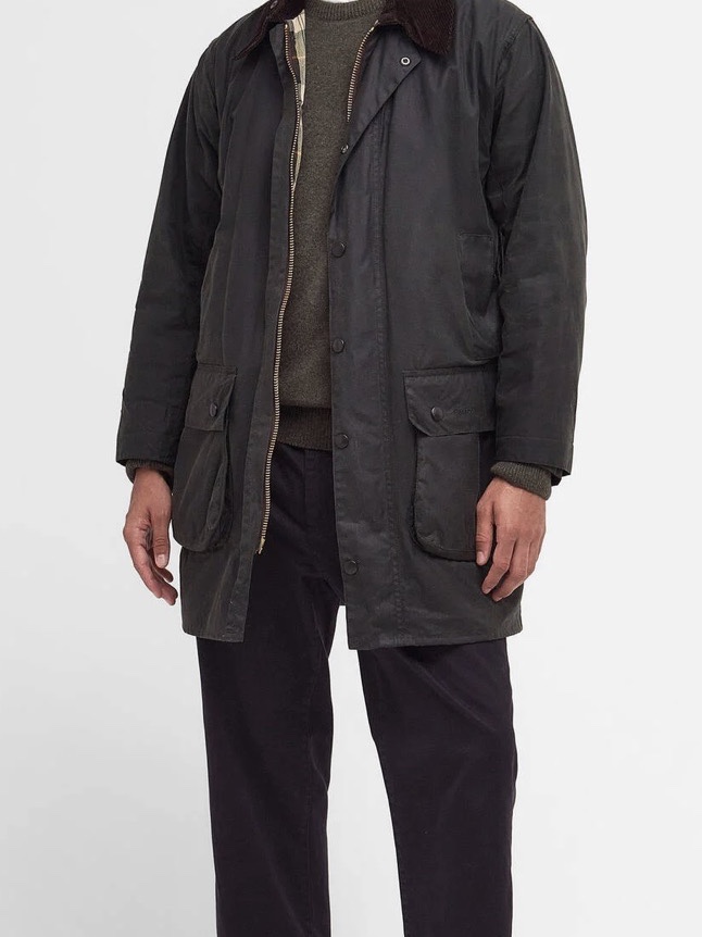 Barbour Border Wax Jacket Archive Olive 착용 스타일 - 2