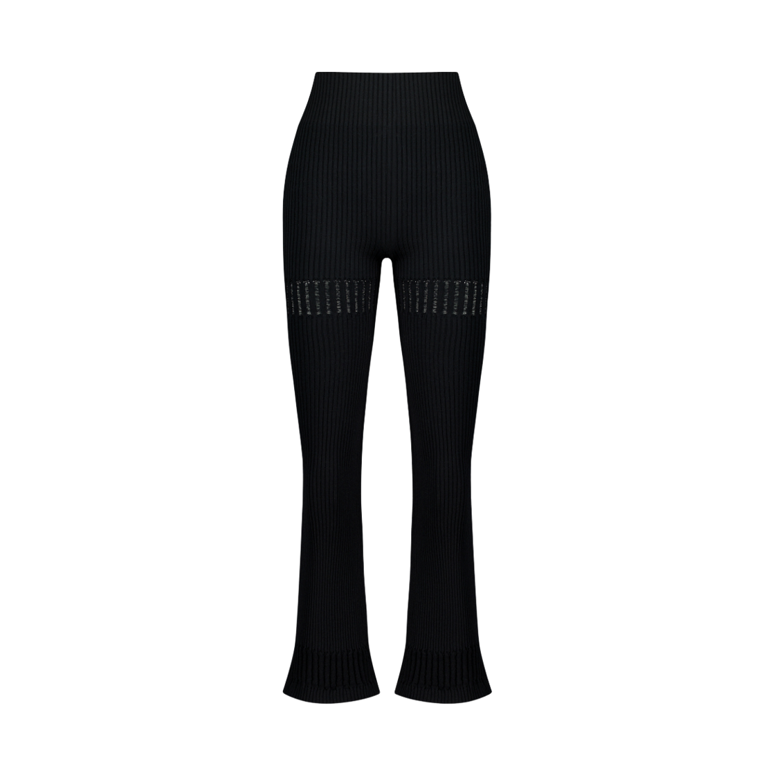 쥬키프 코튼믹스 레이스 부츠컷 립 팬츠 블랙(Juukiff Lace Ribbed Bootcut Trouser In Mixed Cotton Black)