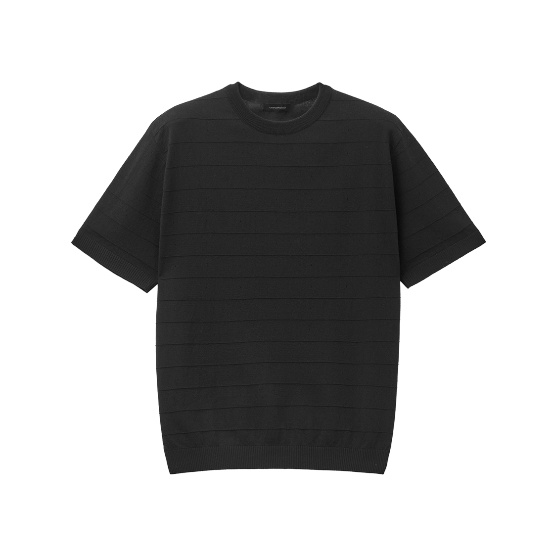 커스텀멜로우 스트라이프 텍스처 하프 스웨터 블랙(Customellow Stripes Textured Half Sweater Black)
