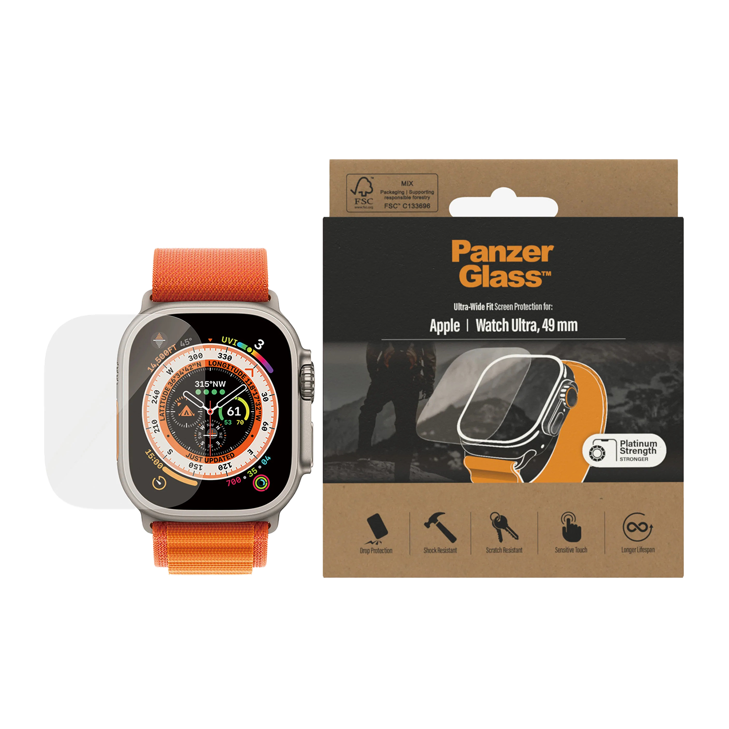 판저글래스 애플워치 항균 풀커버 강화유리 W 울트라/울트라2(PANZERGLASS Apple Watch Antibacterial Full Cover Tempered Glass for Ultra / Ultra 2)