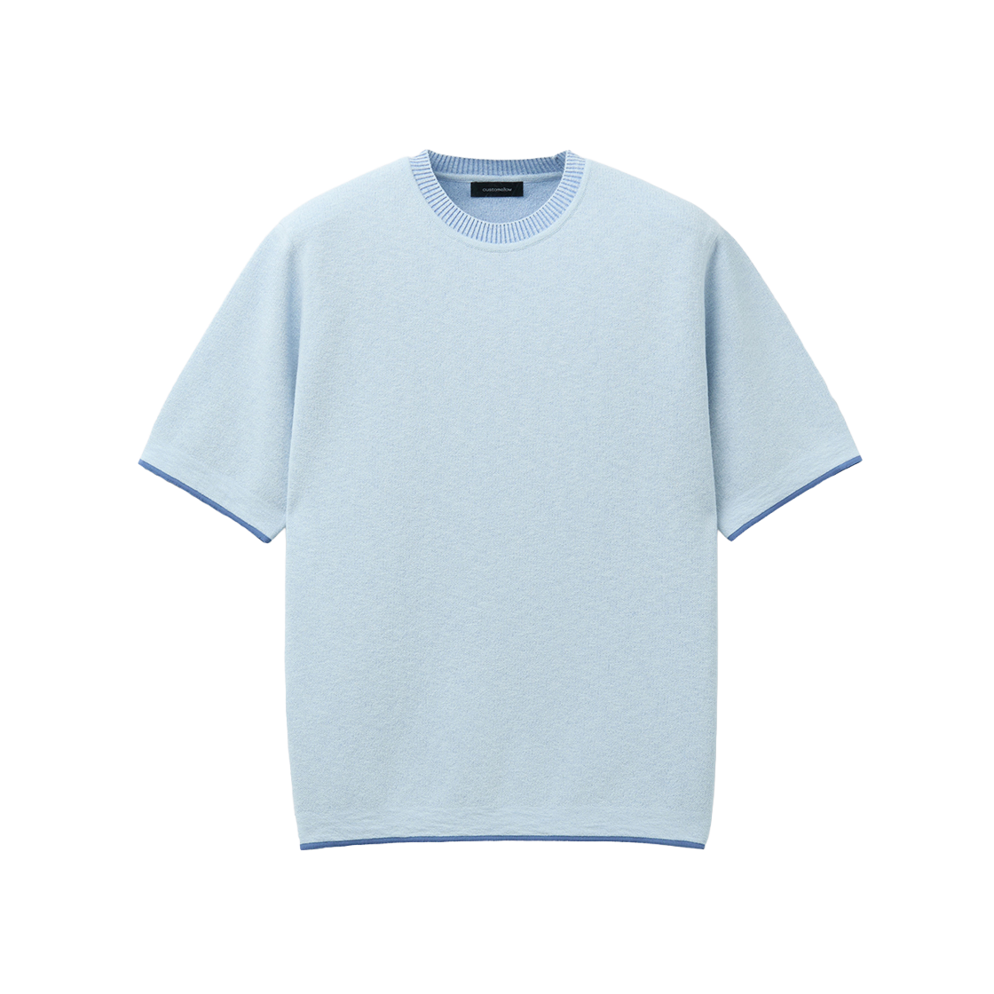 커스텀멜로우 투톤 하프 라운드넥 스웨터 블루(Customellow Two Tone Half Round Neck Sweater Blue)