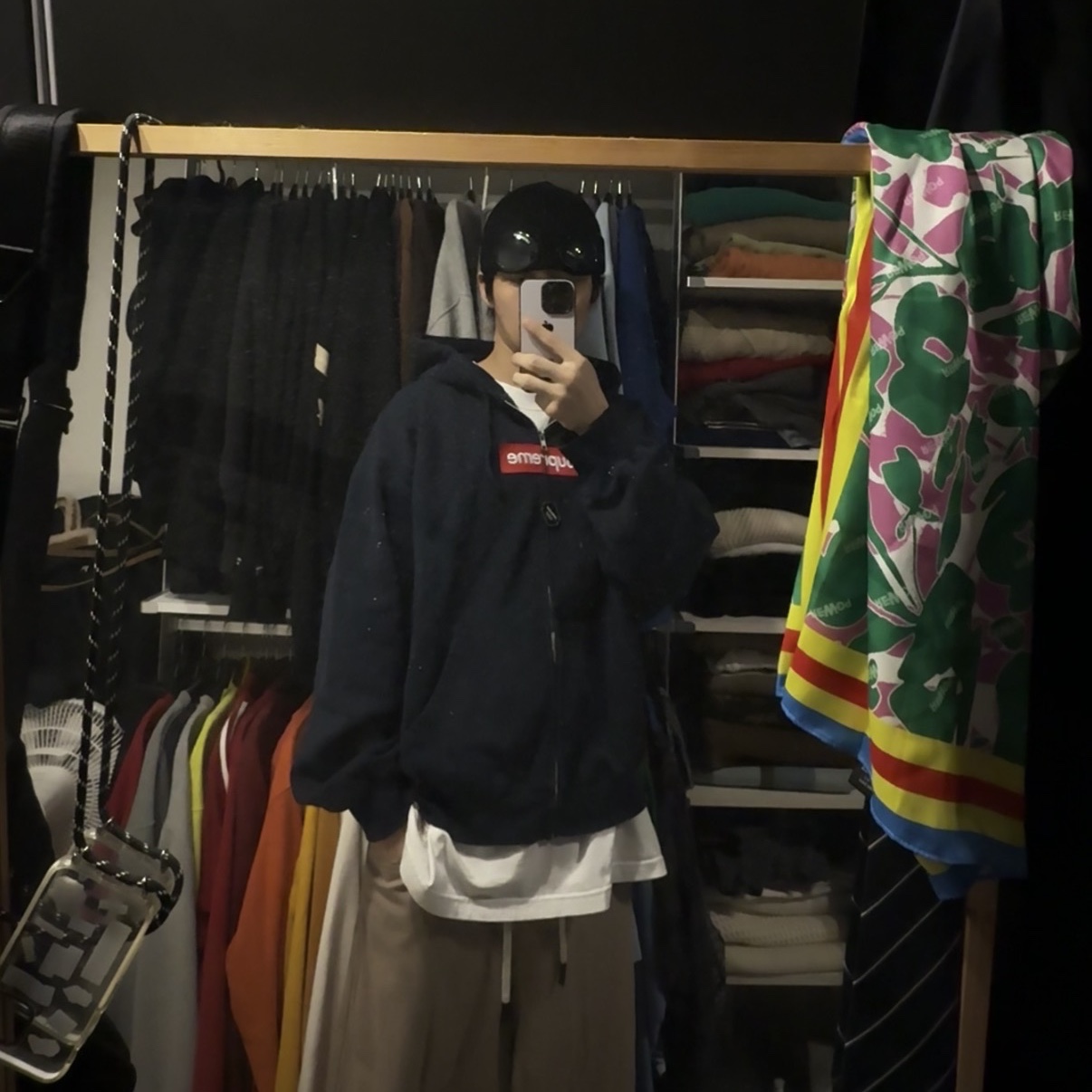 Supreme x MM6 Maison Margiela Box Logo Zip Up Hooded Sweatshirt Navy - 26SS 착용 스타일