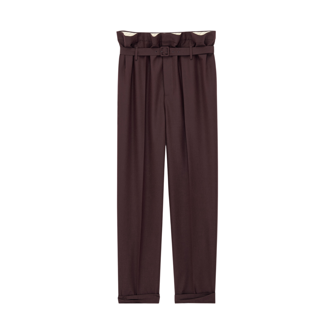 857058-Y1N02-5022 Saint Laurent Paperbag Pants in Wool and Mohair Prune