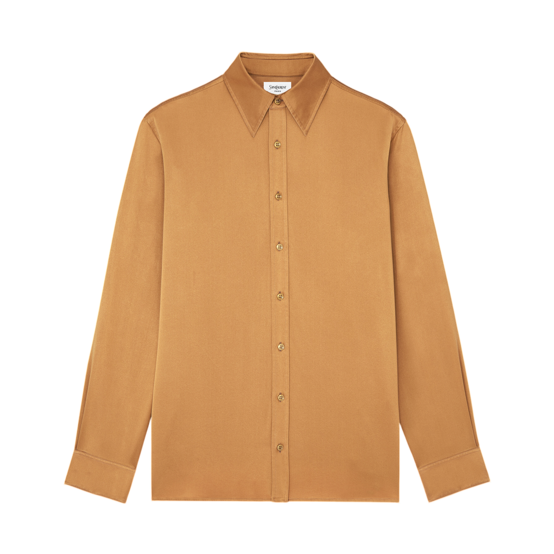 862412-Y070N-2021 Saint Laurent Shirt in Silk Satin Back Crepe Tabac