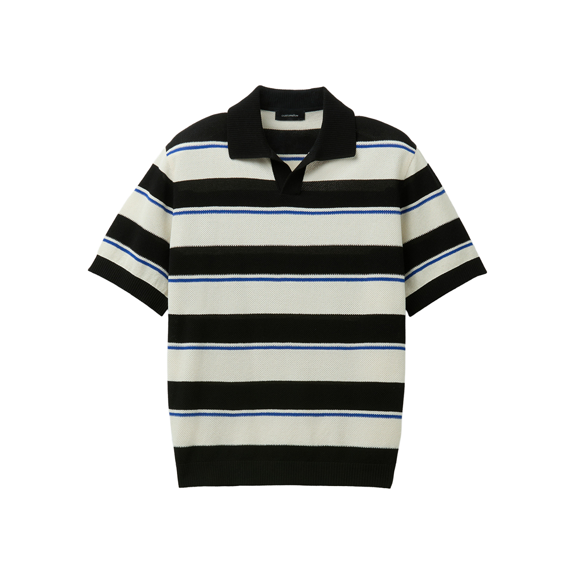 커스텀멜로우 스트라이프 카라 스웨터 블랙(Customellow Fresh Lounge Stripes Collar Sweater Black)
