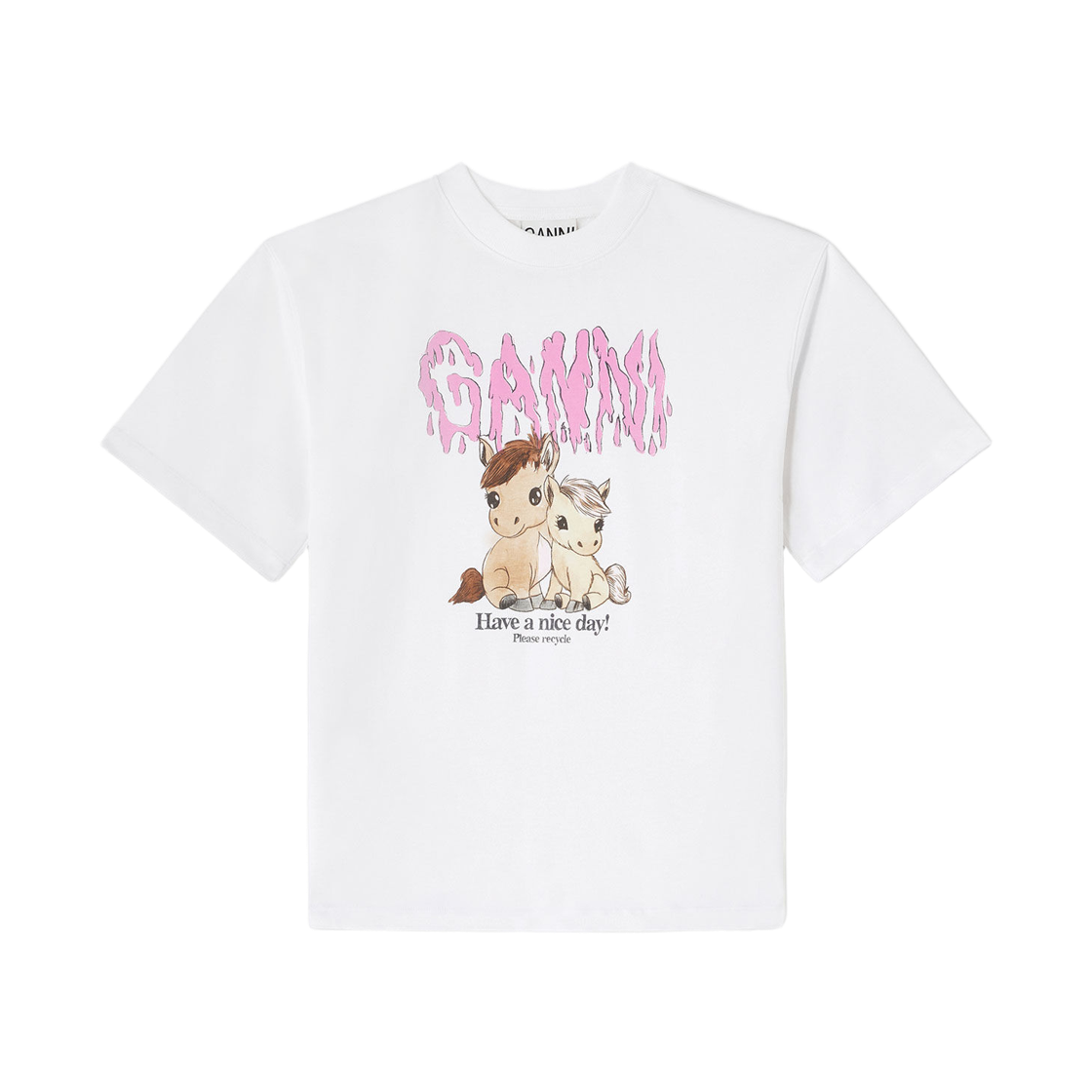 A1050048-151 (W) Ganni Logo Graphic Cotton T-Shirt Bright White