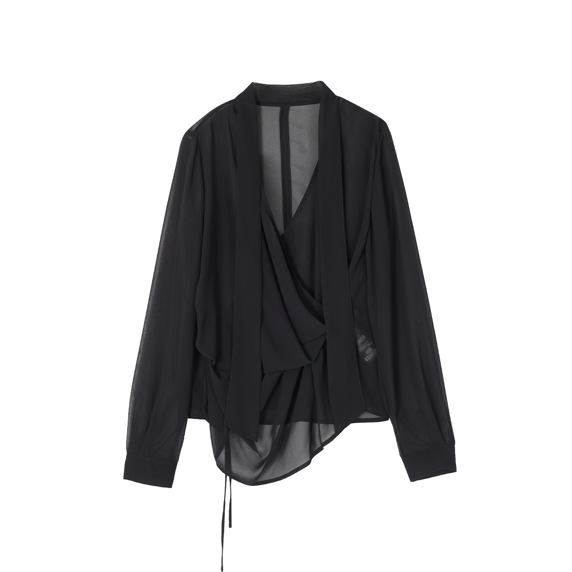(W) 송지오 바이어스 리본 블라우스 블랙((W) SONGZIO Bias Ribbon Blouse Black) - 1