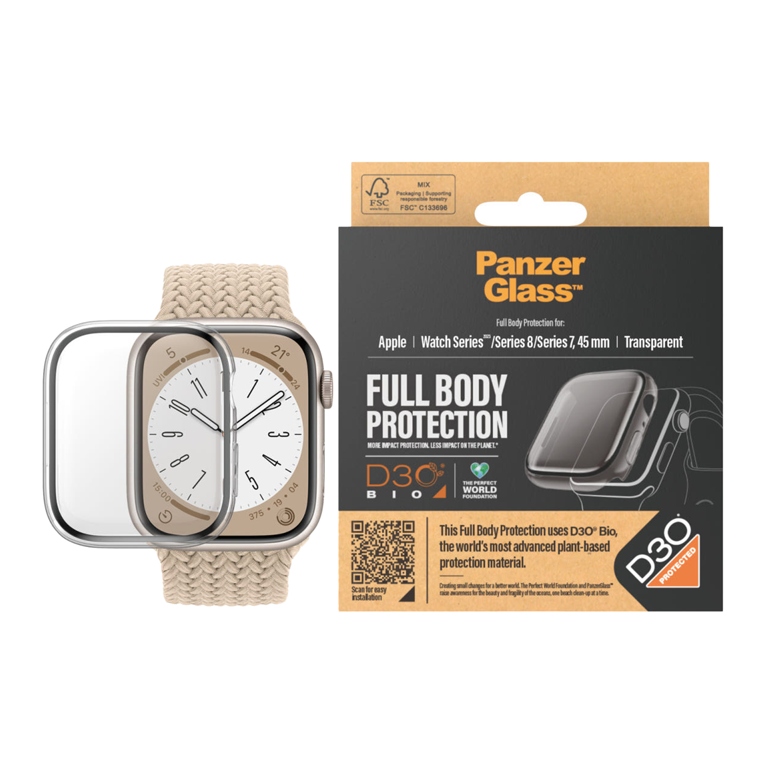 판저글래스 애플워치 D3O 케이스 L (클리어/블랙)(PANZERGLASS Apple Watch D3O Case L (Clear / Black))