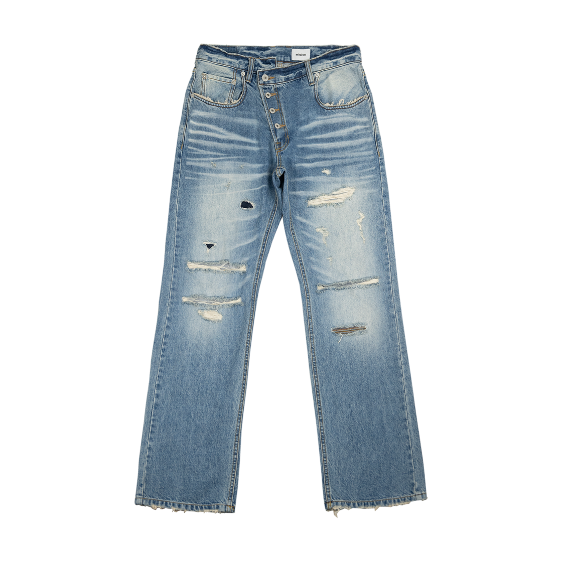 스몰스튜핏튠즈 패치워크 트위스티드 스트레이트 데님 팬츠 라이트 블루(smallstupidtunes Patchwork Twisted Straight Denim Pants Light Blue)