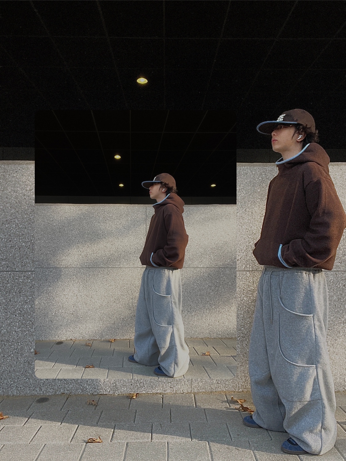 Keymisery Whisper Pillbox Cap Camo, Asics Life Walker 101 Dark Brown Beige - 3E Wide 착용 스타일 - 4