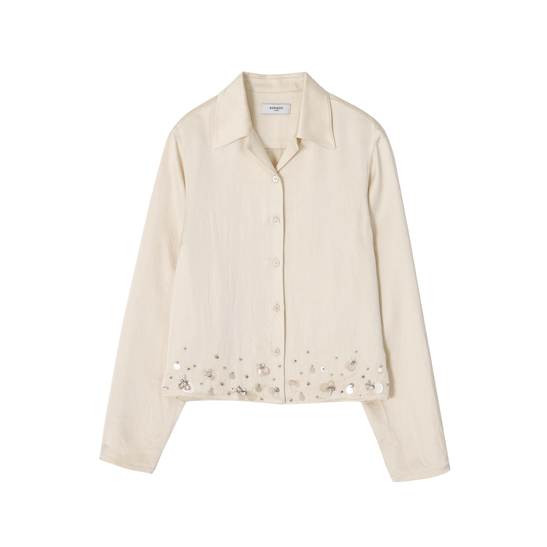 (W) 송지오 쥬얼 비딩 사틴 블라우스 라이트 베이지((W) SONGZIO Jewel Beading Satin Blouse Light Beige) - 1