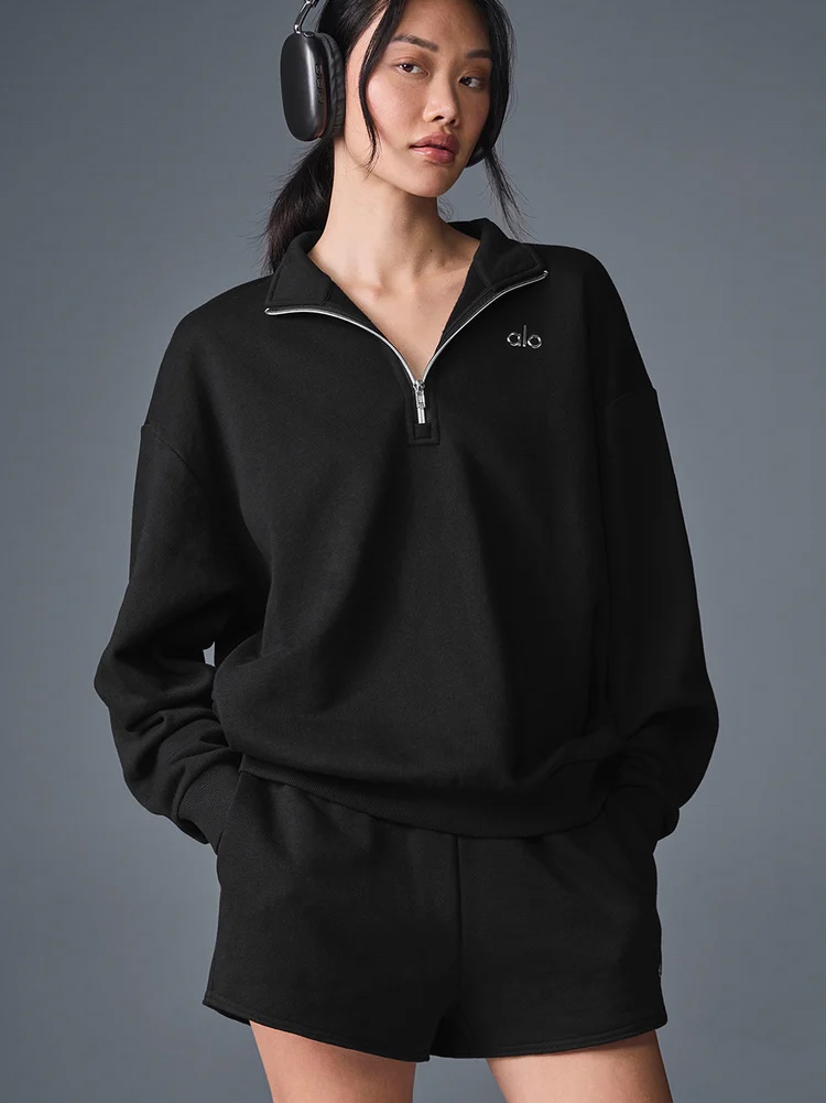 Alo Yoga Accolade 1/4 Zip Pullover Black, (W) Alo Yoga Accolade Sweatpants Black 착용 스타일 - 3