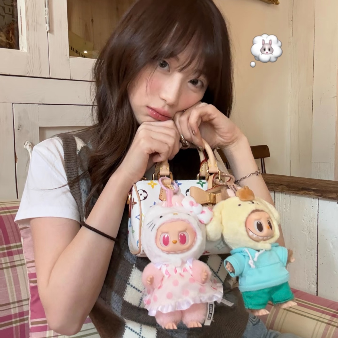 Pop Mart Labubu The Monsters x Hello Kitty And Friends Series Plush Pendant Hello Kitty (Opened Case), Pop Mart Labubu The Monsters x Hello Kitty And Friends Series Plush Pendant Pompompurin (Opened Case) 착용 스타일