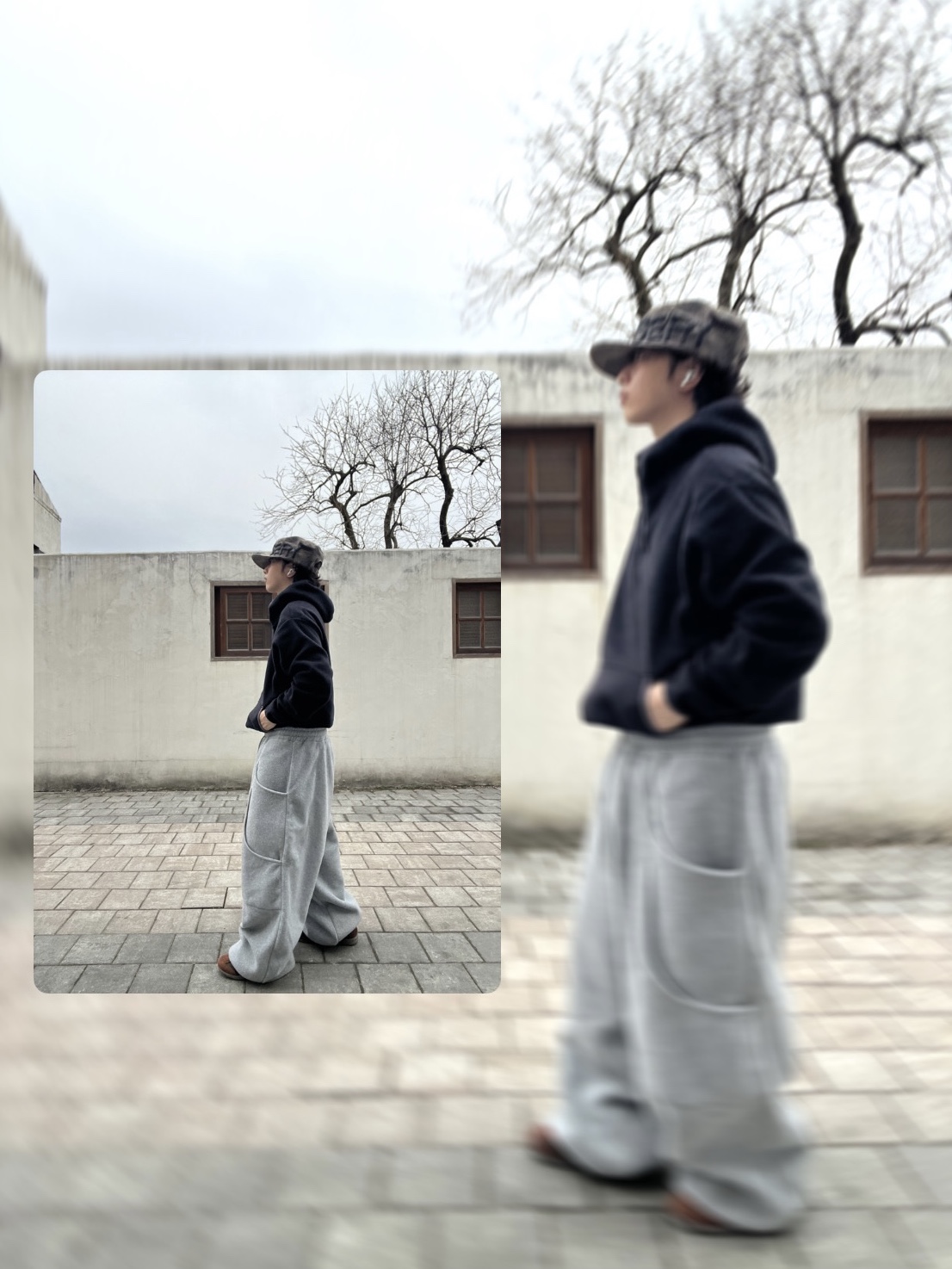Keymisery Whisper Pillbox Cap Camo, Asics Life Walker 101 Dark Brown Beige - 3E Wide 착용 스타일 - 3