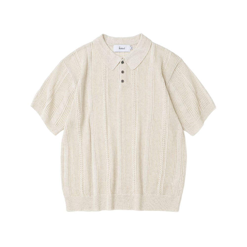 니티드 린넨 스카시 카라 반팔 니트 린넨(Knitted Linen Skashi Collar Half Knit LINEN)