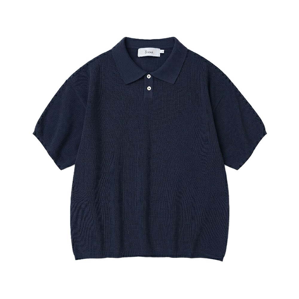 니티드 쿨에버 PK 크롭 반팔 니트티 네이비(Knitted Coolever Crop Half Knit T-shirt Navy)