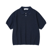 Knitted Coolever Crop Half Knit T-shirt Navy