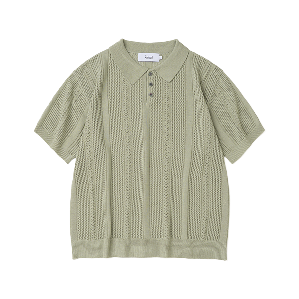 니티드 린넨 스카시 카라 반팔 니트 올리(Knitted Linen Skashi Collar Half Knit OLIVE)