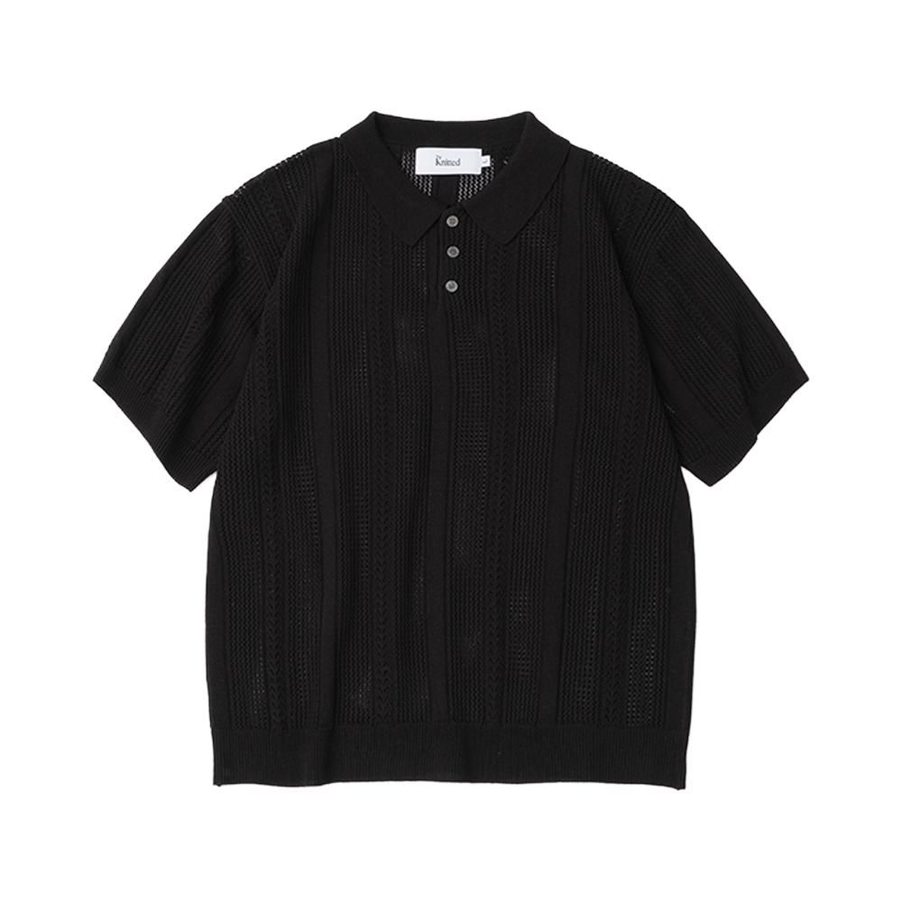 니티드 린넨 스카시 카라 반팔 니트 블랙(Knitted Linen Skashi Collar Half Knit BLACK)