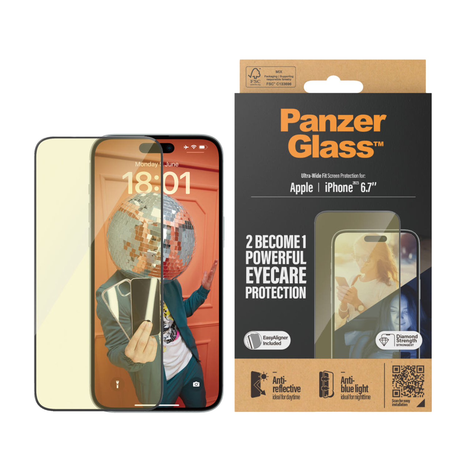 판저글래스 2in1 아이케어 강화유리 아이폰 15 시리즈(PANZERGLASS 2-in-1 Eye Care Tempered Glass for iPhone 15 Series) - 2