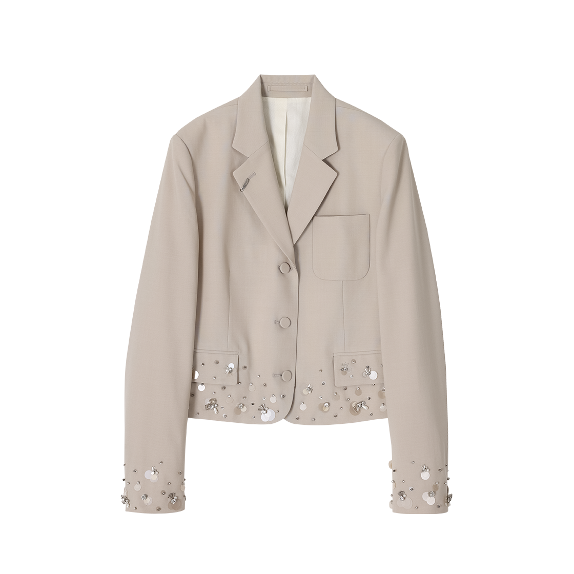 (W) 송지오 쥬얼 비딩 쓰리 버튼 자켓 라이트 베이지((W) SONGZIO Jewel Beading Three Button Jacket Light Beige) - 1