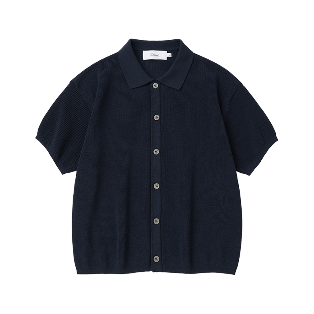 니티드 쿨에버 PK 크롭 반팔 가디건 네이비(Knitted Coolever PK Crop Half Sleeve Cardigan Navy)