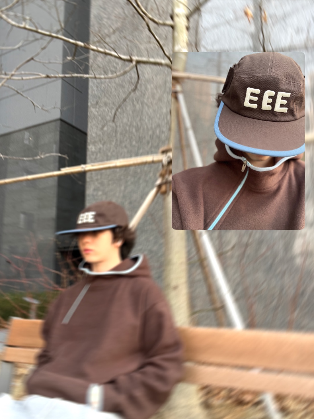 Keymisery Whisper Pillbox Cap Camo, Asics Life Walker 101 Dark Brown Beige - 3E Wide 착용 스타일 - 2