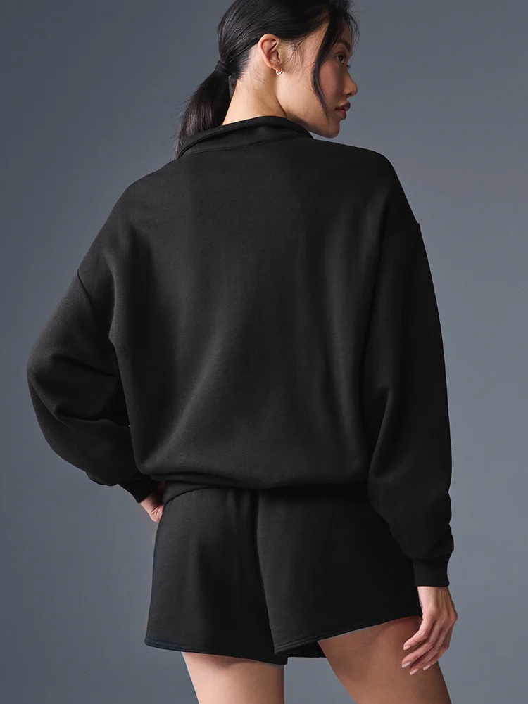 Alo Yoga Accolade 1/4 Zip Pullover Black, (W) Alo Yoga Accolade Sweatpants Black 착용 스타일 - 4