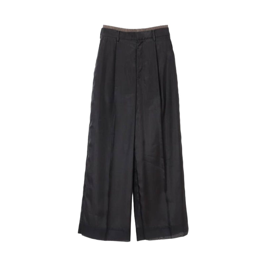 61-23-1348-462 (W) Ray Beams Sheer Layered One-Tuck Pants Black