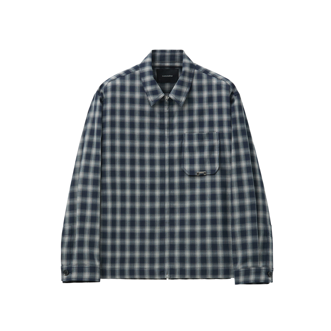 커스텀멜로우 체크 집업 셔츠 네이비(Customellow Check Zip Up Shirt Navy)