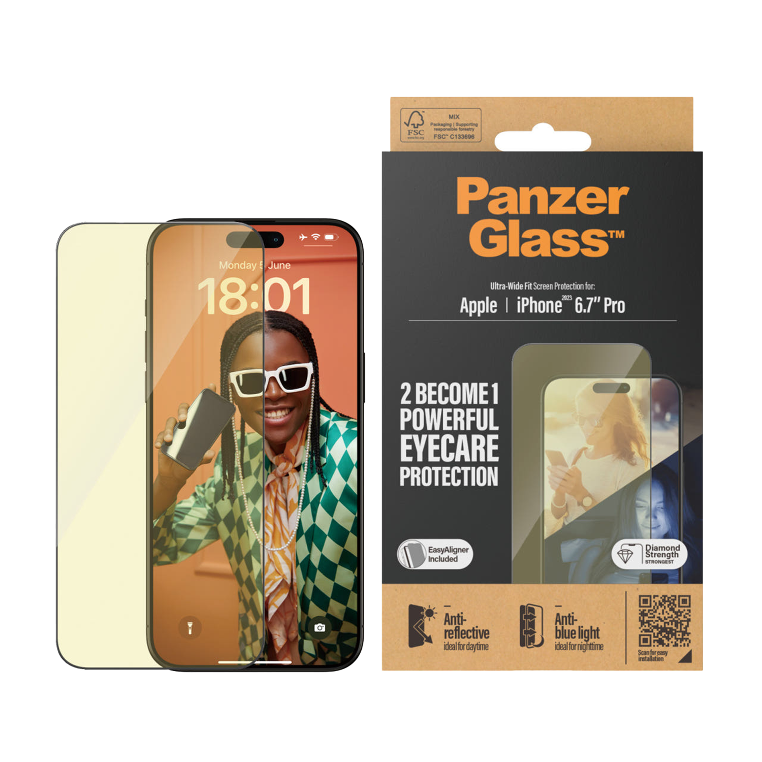 판저글래스 2in1 아이케어 강화유리 아이폰 15 시리즈(PANZERGLASS 2-in-1 Eye Care Tempered Glass for iPhone 15 Series)