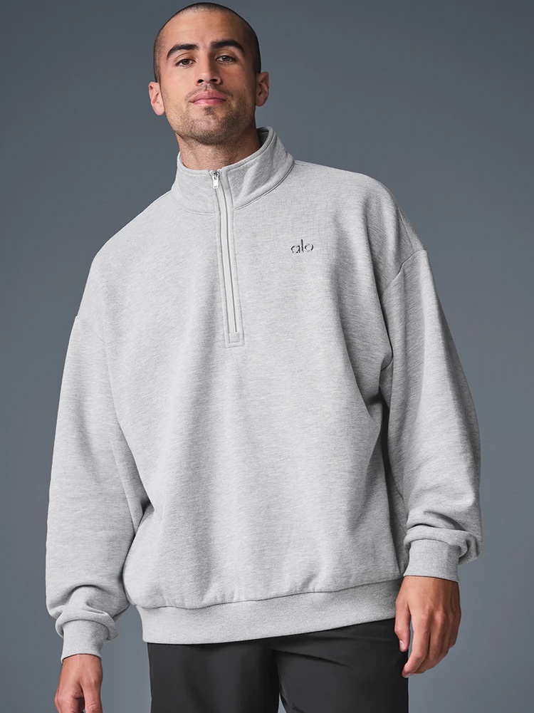 Alo Yoga Accolade 1/4 Zip Pullover Athletic Heather Grey, (W) Alo Yoga Accolade Sweatpant Athletic Heather Grey 착용 스타일 - 1
