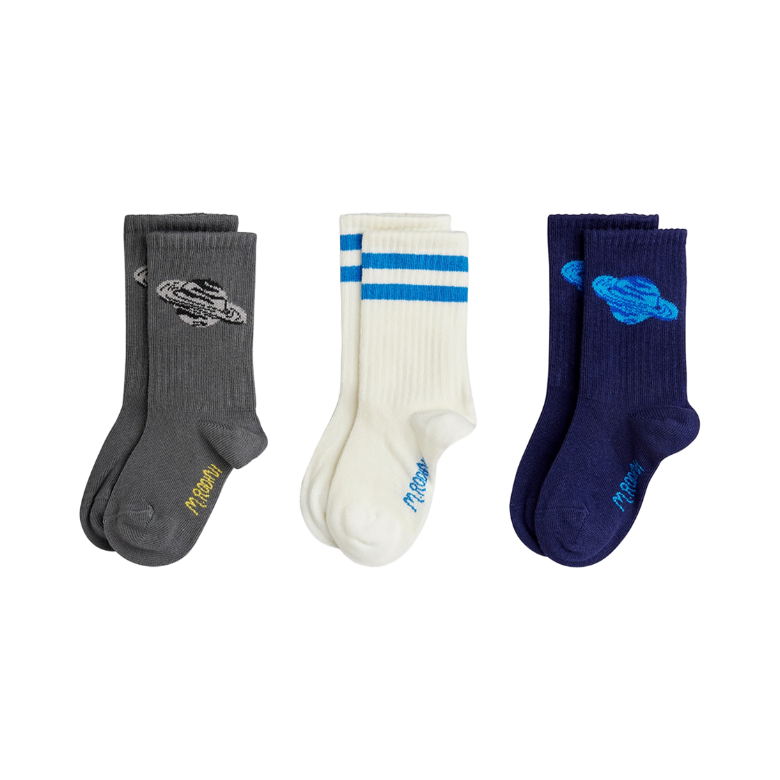 (키즈) 미니 로디니 플래닛 삭스 블랙 화이트 (3개입)((Kids) Mini Rodini Planet Socks Black White (3 Pack))
