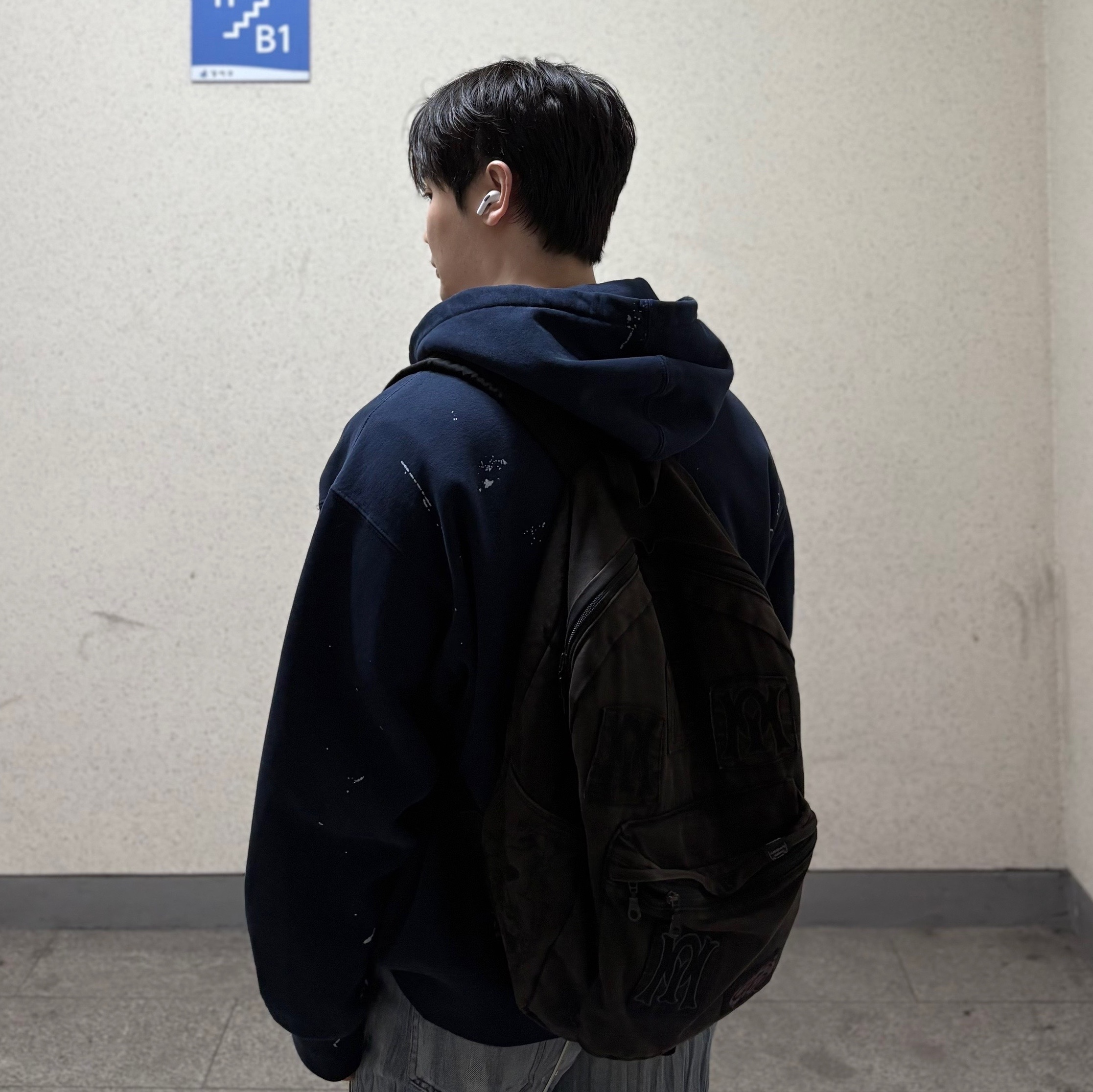 Supreme x MM6 Maison Margiela Box Logo Zip Up Hooded Sweatshirt Navy - 26SS 착용 스타일 - 3