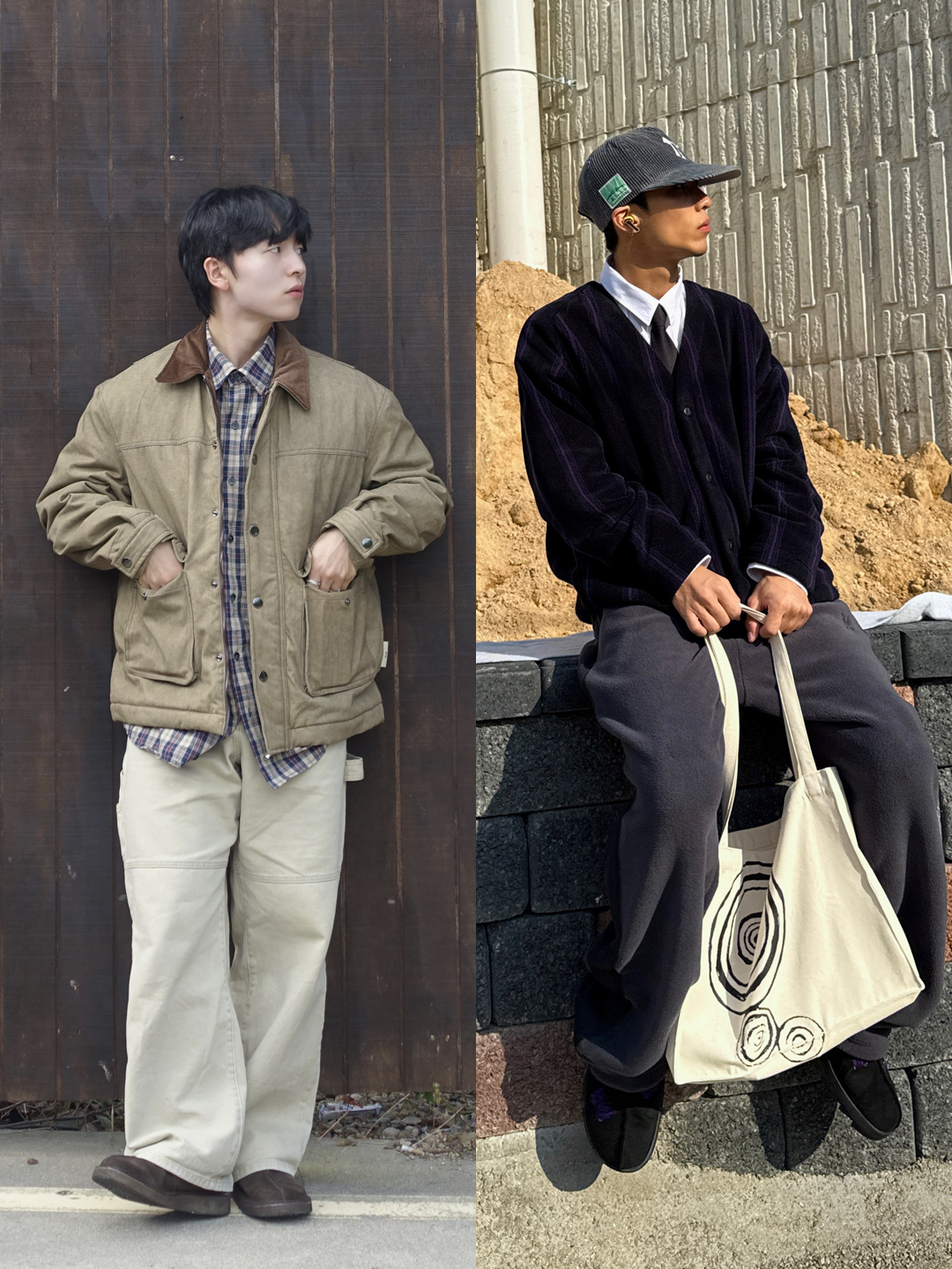 ETCE Dyed 3 Zip Trucker Beige, Asics Hypersync Piedmont Grey Pure Silver 착용 스타일 - 3