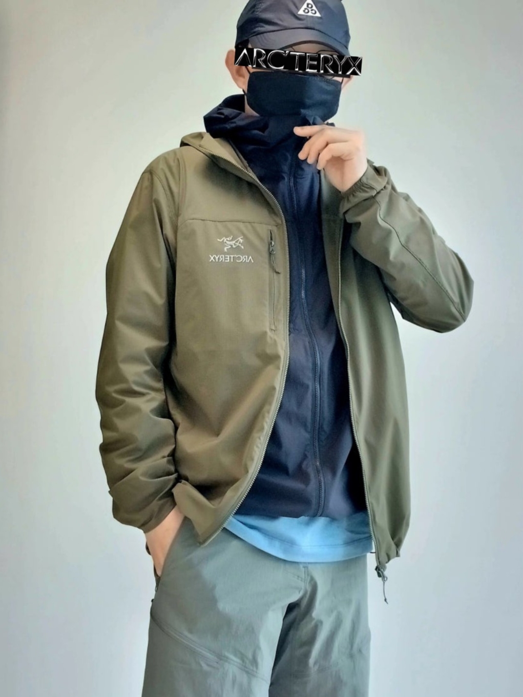 Nike ACG Trail Cap Black, Arc'teryx Arc'Multi Bird Logo LS T-Shirt Stone Wash 착용 스타일 - 1